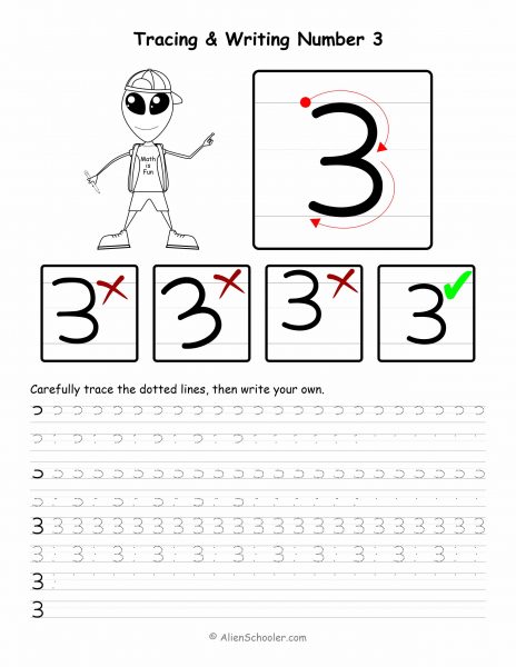 Number 3 Tracing Worksheet Printable