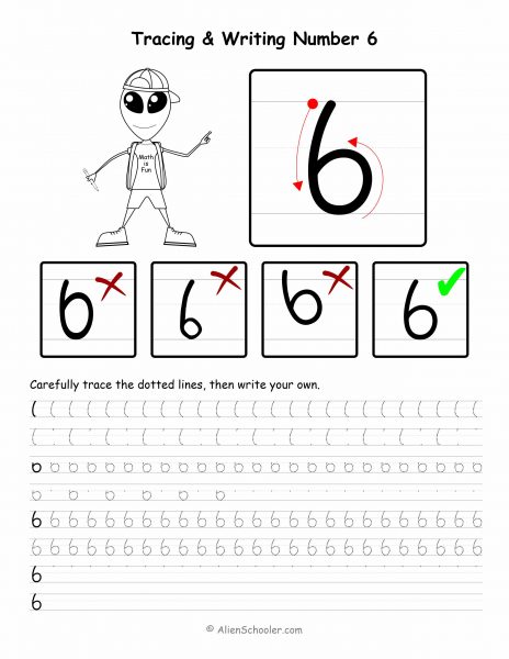 Number 6 Tracing and Writing Worksheet