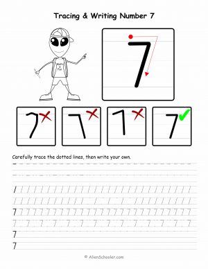 Number 7 Tracing Worksheet