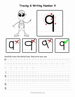 Number 9 Tracing Worksheet