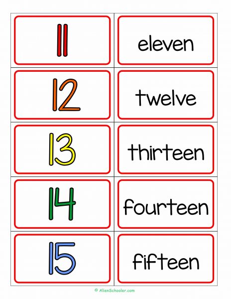 Number Words Flashcards 11-15