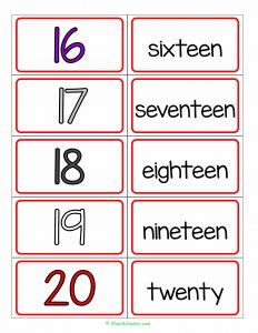 Number Words Flashcards 16-20
