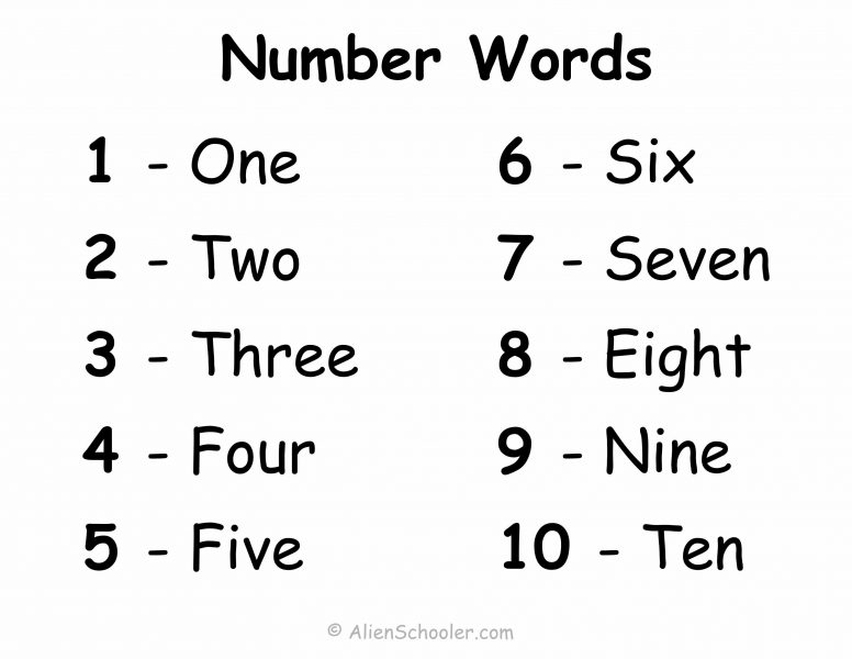 Number Words 1-10 Printable