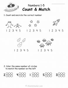 Numbers 1-5 Worksheet - Count and Match