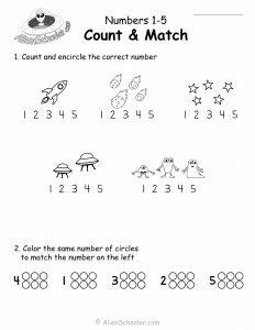 Numbers 1 to 5 Worksheet, Count and Match