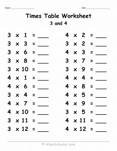 Times table worksheet 3 and 4