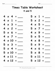 Times table worksheet 4 and 5