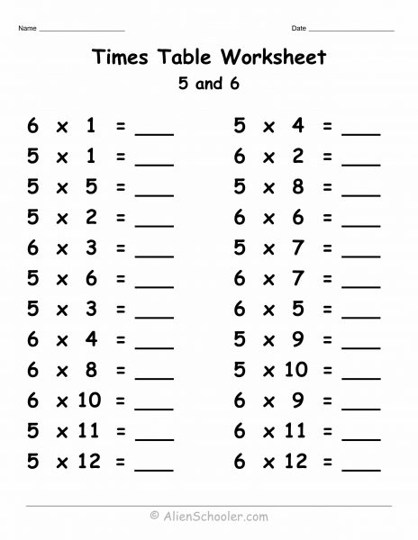 Times Table 5 and 6 Worksheet Printable