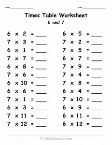 Times Table Worksheet with 6 and 7