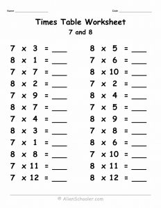 Times Table Worksheet 7 and 8 Printable