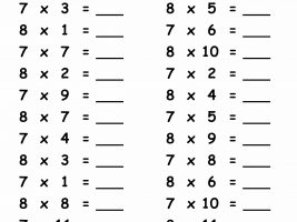 7 and 8 Times Tables Worksheet