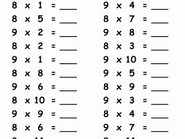 8 and 9 Times Table Worksheet