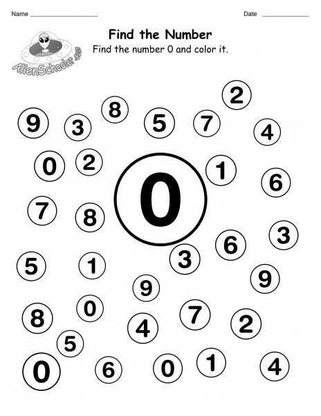 Number 0 Worksheet, Find and Color Numbers