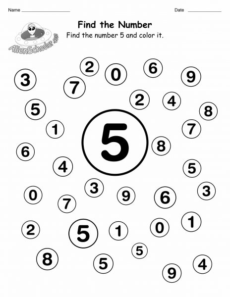 Find the Number 5 Worksheet, Find and Color Numbers