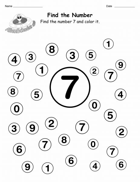 Find and Color Numbers, Number 7 Worksheet