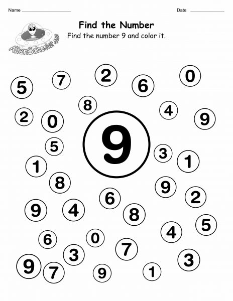 Find the Number 9 Worksheet