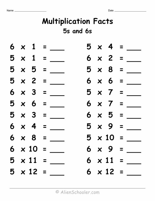 5 and 6 multiplication facts worksheet