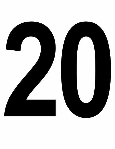 Large Printable Number 20, Solid Black Number