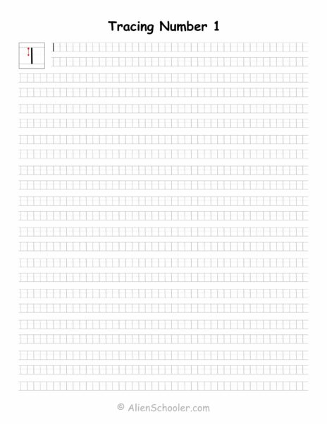 Tracing Number 1 Worksheet Printable