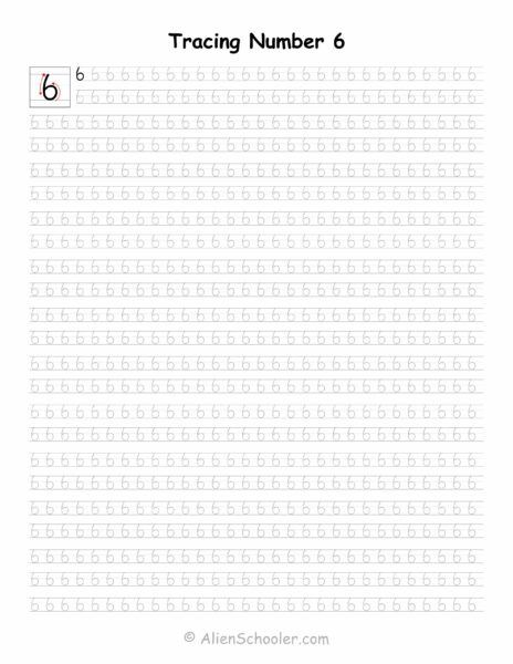 Tracing Number 6 Worksheet