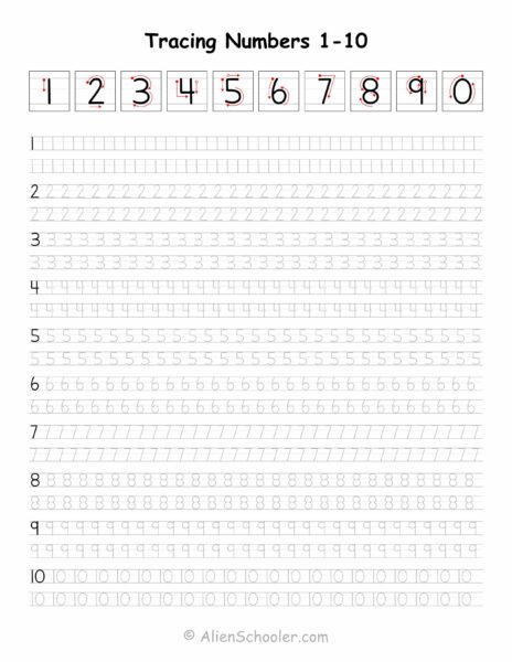 Tracing Numbers 1-10 Worksheet