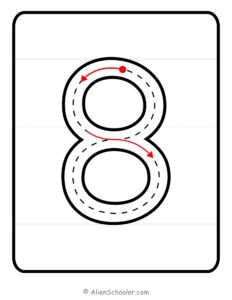 How to Write Number 8 (eight), math printable card
