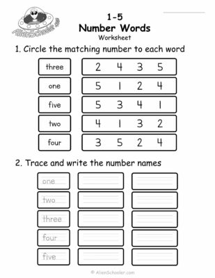 Number Words 1-5 Worksheet Printable