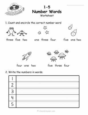 Number Words 1 to 5 Worksheet