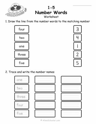 Number Words 1-5 worksheet for kids