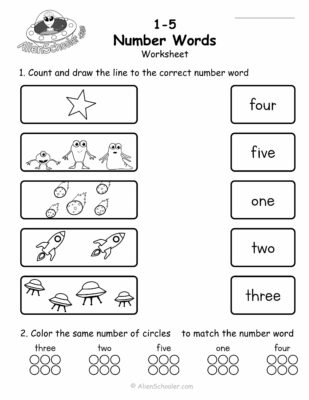 Number Words 1-5 Worksheet For Kindergarten