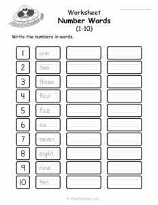 Number Words 1 to 10 Worksheet Printable