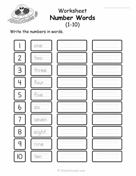 number-words-1-10-worksheet-free-printable-alien-schooler