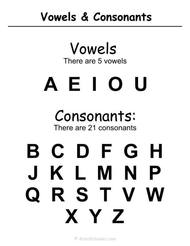 Vowels and Consonants Chart Printable - Alien Schooler
