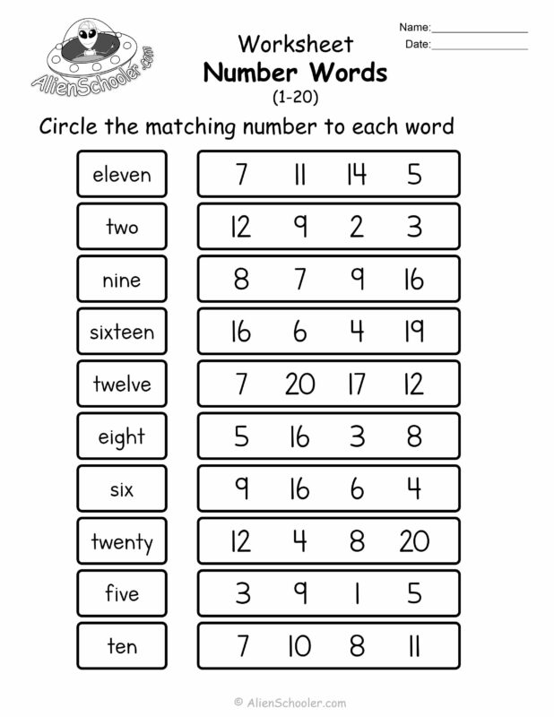Match Number Words to Numbers Worksheet