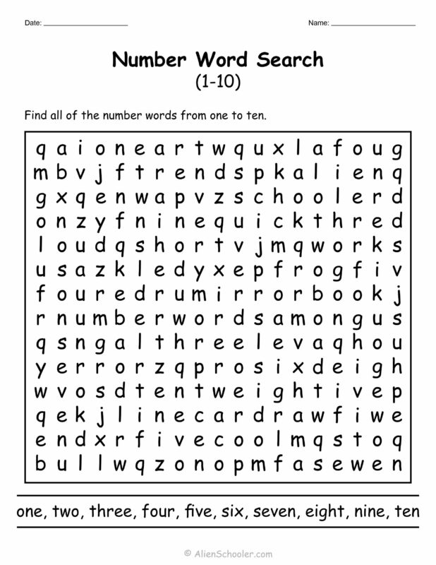 Numbers 1-10 Word Search Puzzle