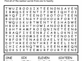 Numbers 1 to 20 Word Search Puzzle