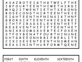 Ordinal Numbers Word Search Puzzle