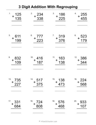 3 Digit Column Addition With Regrouping