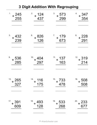 3 Digit Column Addition With Regrouping - Worksheet 2