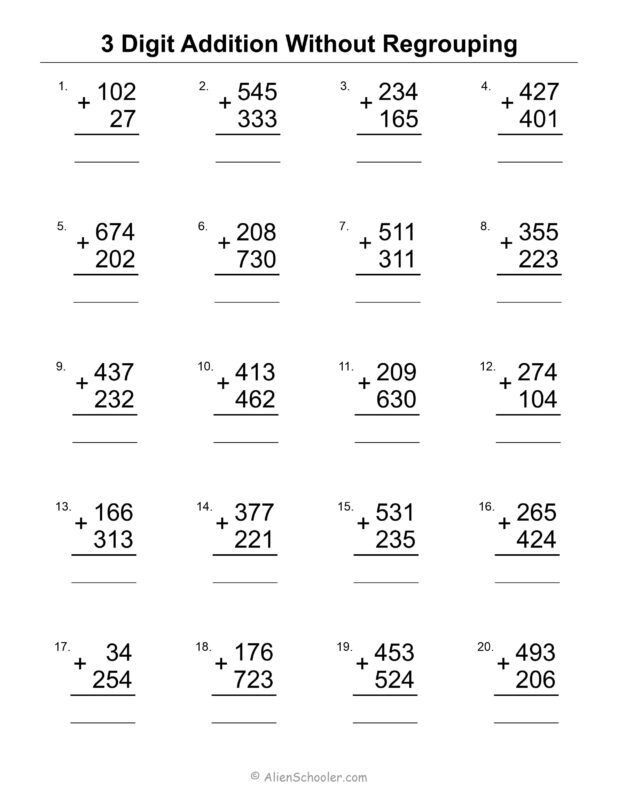 3 Digit Addition Without Regrouping Worksheet - 2nd Variation