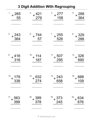 3 Digit Addition With Regrouping - Worksheet 3