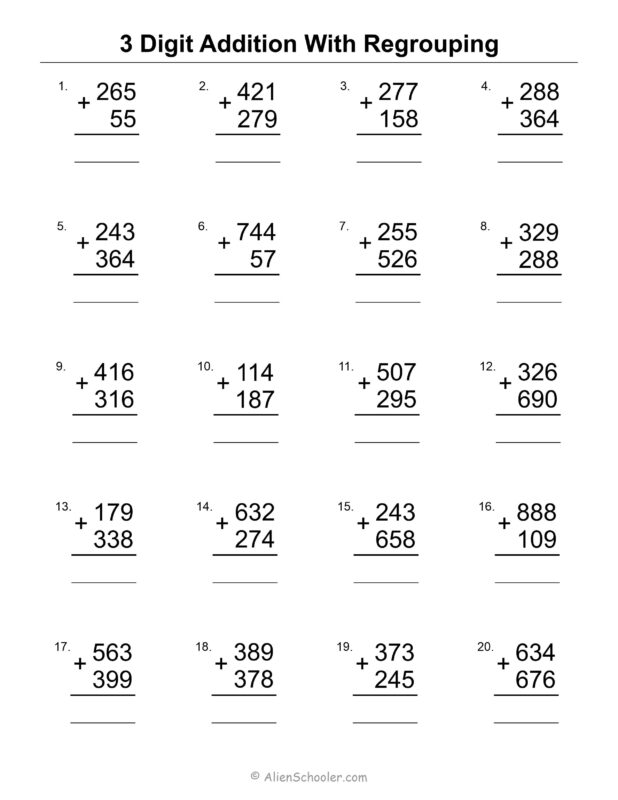 3 Digit Addition With Regrouping - Worksheet 3