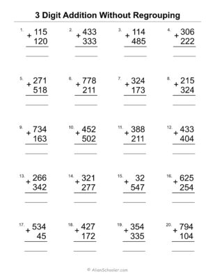 3 Digit Column Addition Without Regrouping 