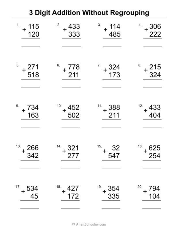 3 Digit Column Addition Without Regrouping