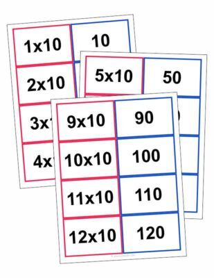 10 Times Table Matching Cards