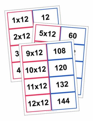 12 Times Table Matching Cards