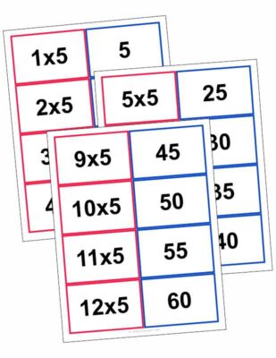 5 Times Table Matching Cards