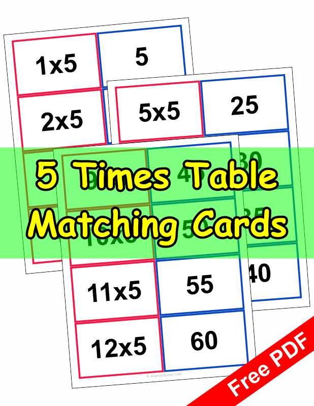 5 Times Table Matching Cards