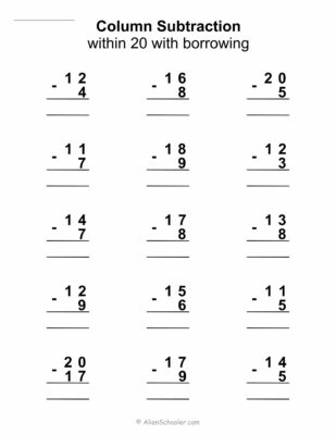 Column Subtraction To 20 With Borrowing