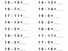 Subtraction Up To 20, No Regrouping Worksheet